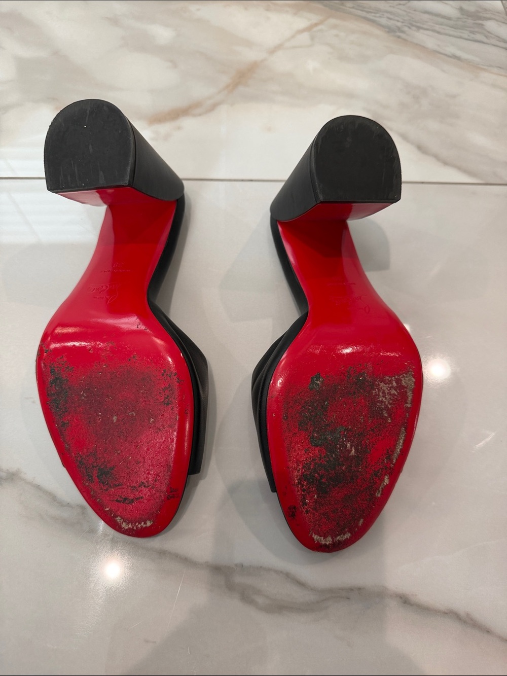 Authentic Christian Louboutin Jane 85 Black Leather Block Heel Mules - Size 39 - Picture 4 of 5